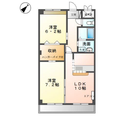 ボン・シュヴァル(2LDK/2階)の間取り写真
