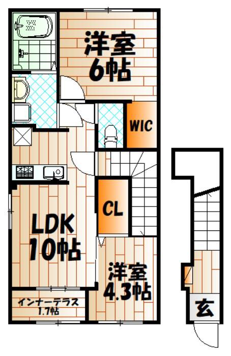 春の町アパート(2LDK/2階)の間取り写真