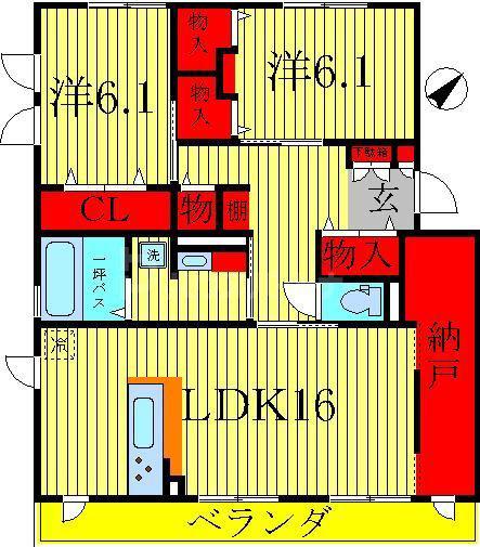 ネイチャーヴィラミネルバ(2SLDK/2階)の間取り写真