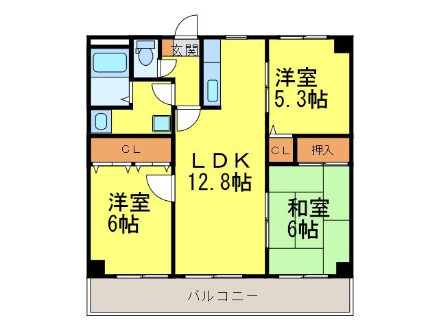 アロマキャスル大橋(3LDK/4階)の間取り写真