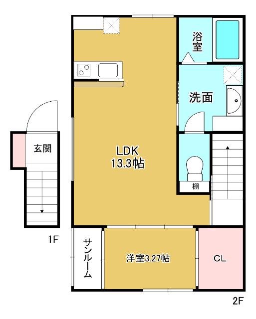ル・アンジュ長江 A棟(1LDK/2階)の間取り写真