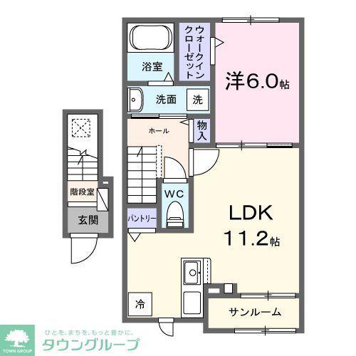 ヒカルサ鷲宮(1LDK/2階)の間取り写真