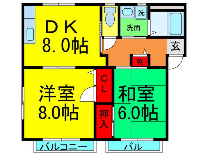 クレール香里(2DK/1階)の間取り写真