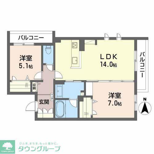 シャーメゾンステージ松山(2LDK/2階)の間取り写真