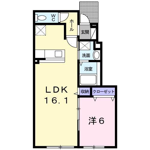 プレリュード(1LDK/1階)の間取り写真
