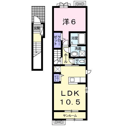 プリムローズ II B(1LDK/2階)の間取り写真