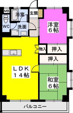 リーベンハイム室見(2LDK/2階)の間取り写真