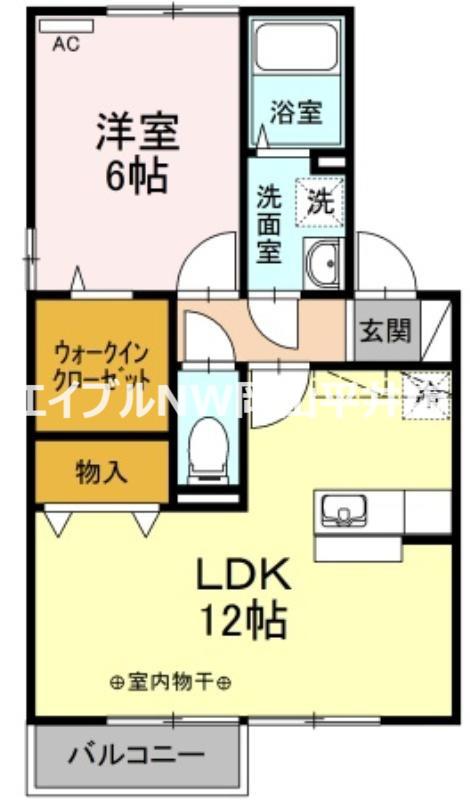 ルミエールB棟(1LDK/2階)の間取り写真