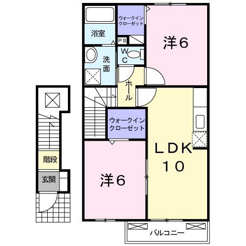 プリマヴェーラ 東館(2LDK/2階)の間取り写真