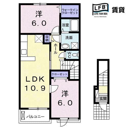 サニーコート B(2DK/2階)の間取り写真