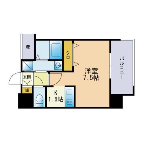 エンクレストベイ天神東Ⅲ(1K/7階)の間取り写真
