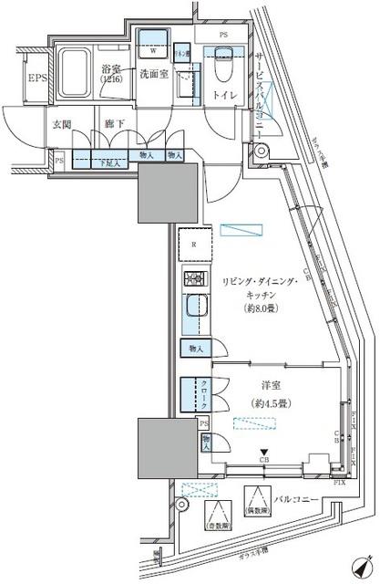 パークアクシス五反田スカイタワー(1LDK/7階)の間取り写真