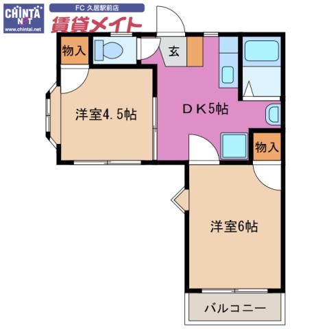 エトワール(2DK/1階)の間取り写真
