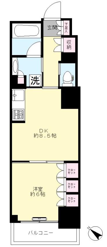 グローリオタワー巣鴨(1DK/7階)の間取り写真