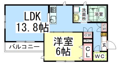 AF ペット共生・ボヌールシュエットノール(1LDK/2階)の間取り写真