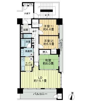 ライオンズマンション北四番丁(3LDK/5階)の間取り写真