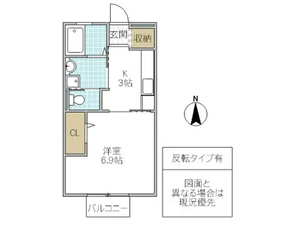 レジデンスみやまB(1K/1階)の間取り写真