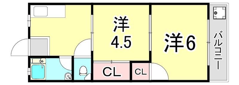 寿コーポ(2DK/3階)の間取り写真