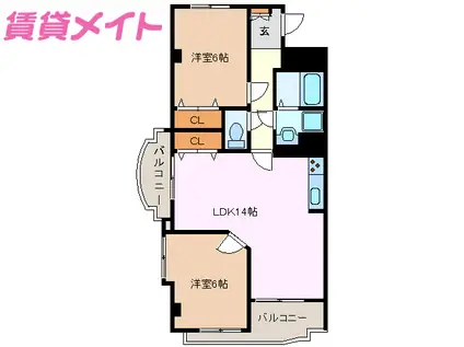 ウィングロワレ(2LDK/4階)の間取り写真