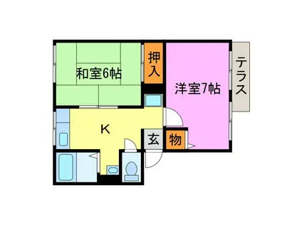 菩提樹ハイツA・B・C(2K/1階)の間取り写真