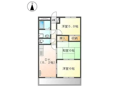 グランディール羽根(3DK/2階)の間取り写真