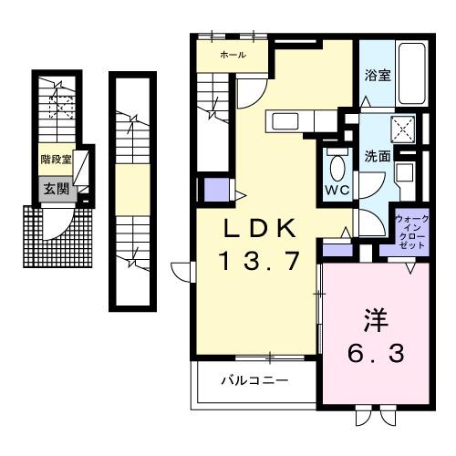 クレール東寺尾(1LDK/3階)の間取り写真