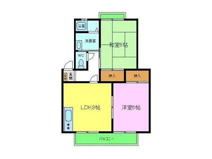 ビューテラスさやま(2LDK/2階)の間取り写真