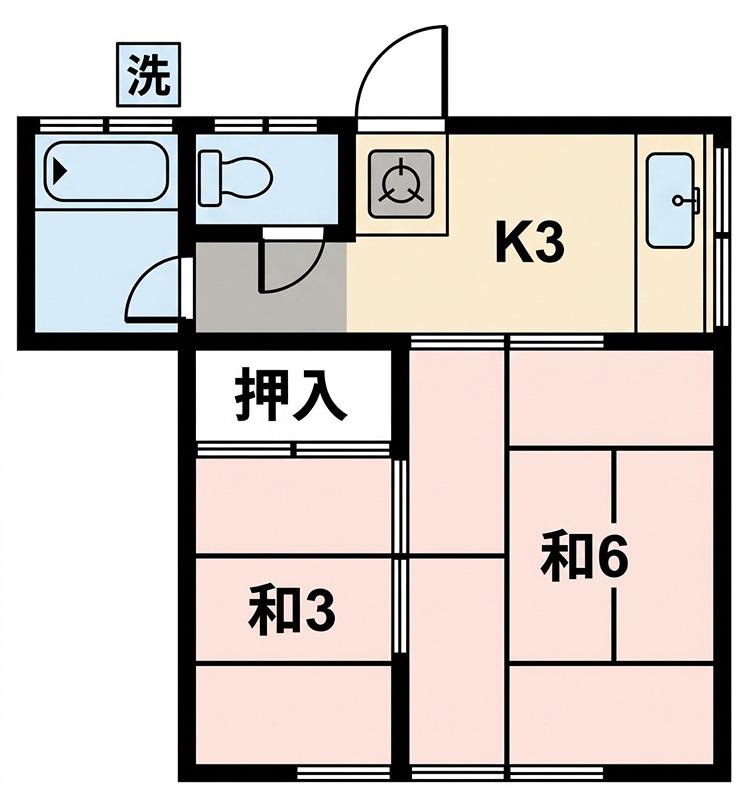 第3置田ハイツ(2K/3階)の間取り写真