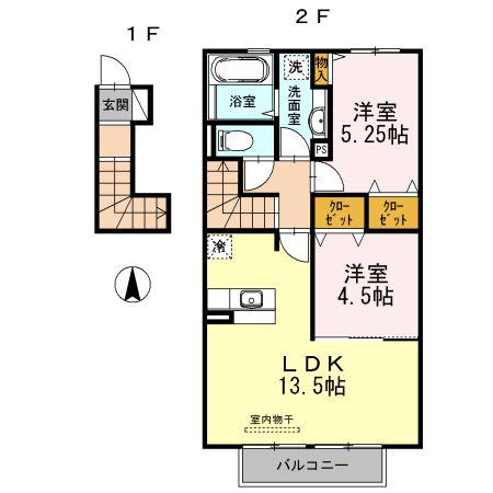 ヴィクトワール(2LDK/2階)の間取り写真