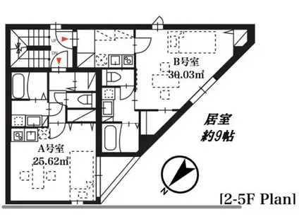 東新宿レジデンス(1K/2階)の間取り写真