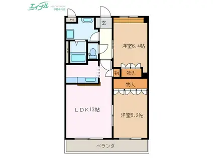 エバープレイスA(2LDK/2階)の間取り写真