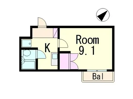 ハイツ宮の森(1K/2階)の間取り写真