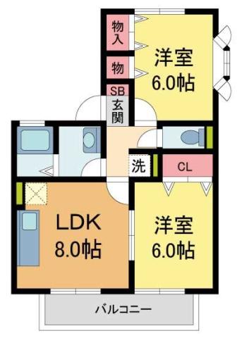 ハイカムール松井(2DK/2階)の間取り写真