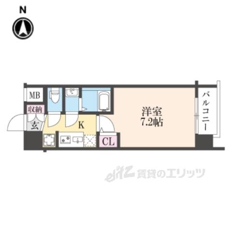 エステムコート京都二条(1K/7階)の間取り写真