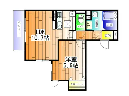 PISTA神戸板宿(1LDK/2階)の間取り写真