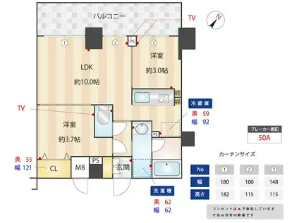 ズーム下丸子(2LDK/4階)の間取り写真