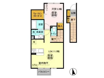 グランライト A(1LDK/2階)の間取り写真