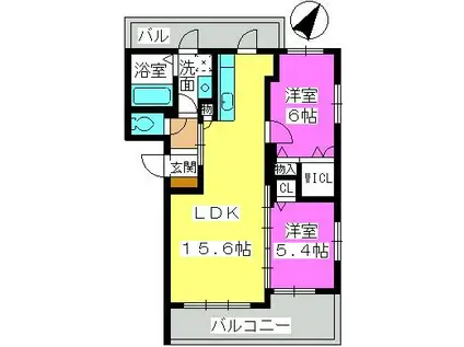 カラコレス(2LDK/2階)の間取り写真