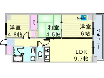 ベネフィス鴨池Ⅰ(3LDK/4階)の間取り写真