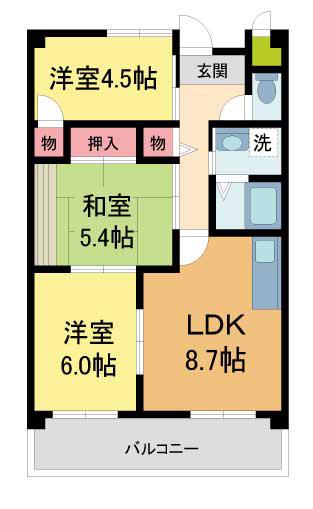マンションむなかた(3DK/3階)の間取り写真