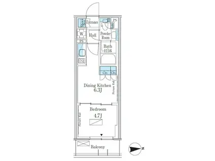 パークアクシス新宿百人町(1DK/1階)の間取り写真
