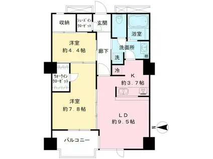 京王アンフィール高幡(2LDK/5階)の間取り写真