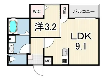 ワコーレヴィータ神戸山本通(1LDK/2階)の間取り写真