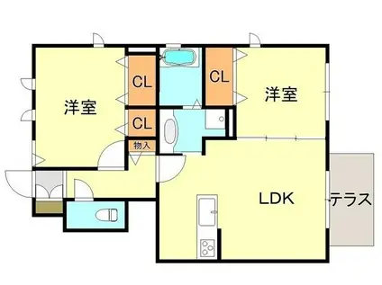 アンソレイエ ファミーユ A B棟(2LDK/1階)の間取り写真
