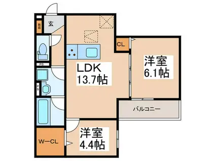 クレスト平野南(2LDK/3階)の間取り写真