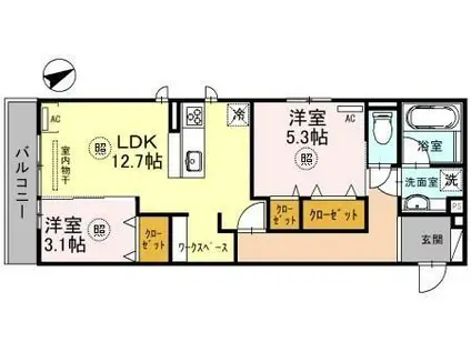 D-ROOM上ノ丸(2LDK/3階)の間取り写真
