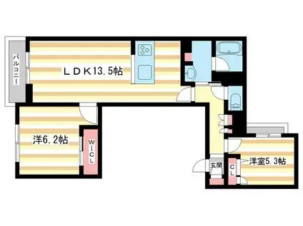 グラン フェリシア(2LDK/2階)の間取り写真