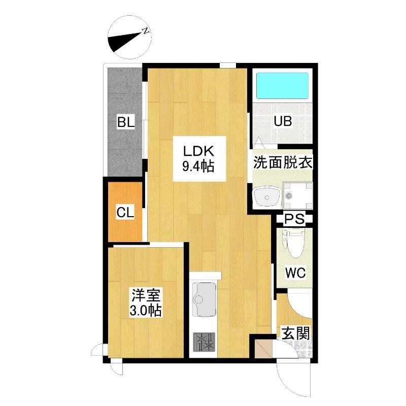 GRANDTIC西野並(1LDK/1階)の間取り写真
