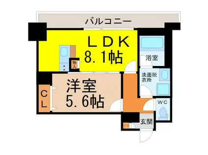 プレミアムコート葵(1LDK/13階)の間取り写真