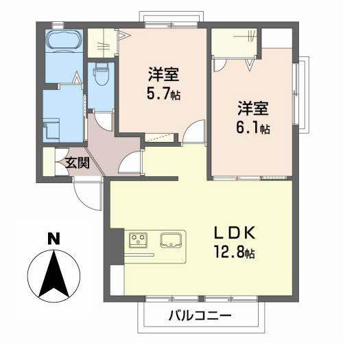 アニマートD棟(2LDK/1階)の間取り写真